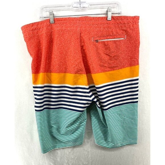 Old Navy Swim Board Shorts Men's Sz 36 Orange Blue Striped Colorblock Tie Front - Picture 2 of 11